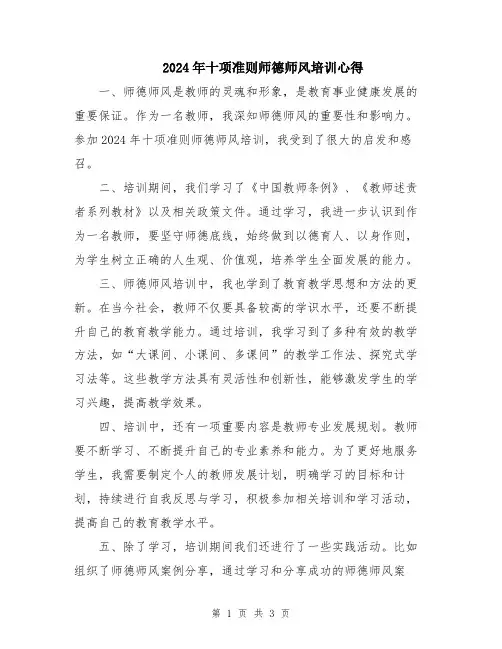 2024年十项准则师德师风培训心得