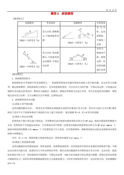 [精品]2019高考物理二轮复习专项1模型突破专题2斜面模型高分突破学案