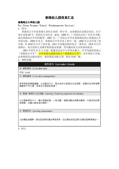 香港幼儿园信息汇总