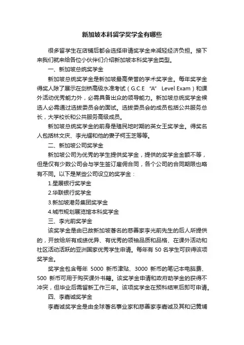 新加坡本科留学奖学金有哪些
