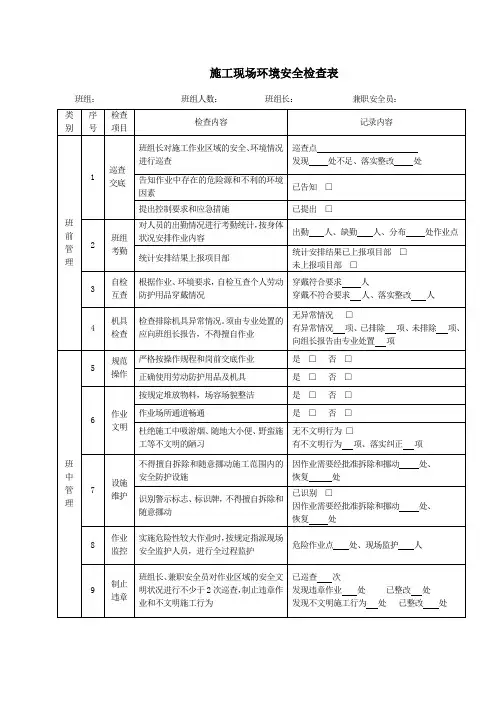 施工现场环境安全检查表