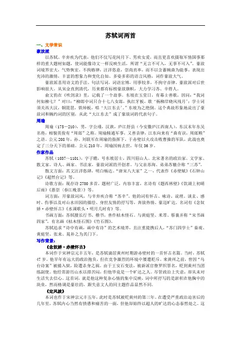 《苏轼词二首》语文高考文言知识积累与复习讲解