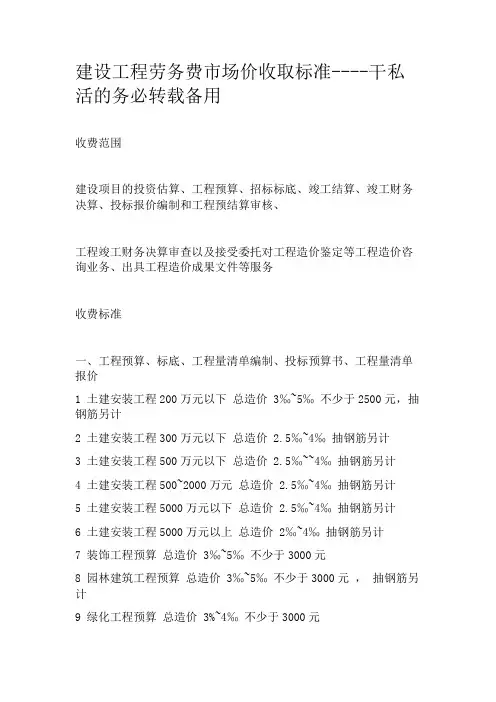 工程预算劳务费市场价收取标准