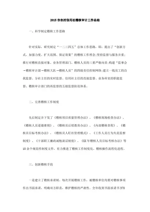 2015市农村信用社稽核审计工作总结