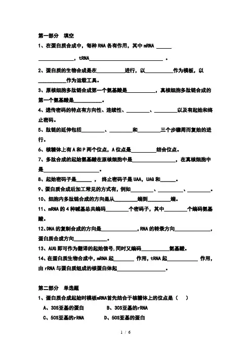 蛋白质生物合成部分的练习题