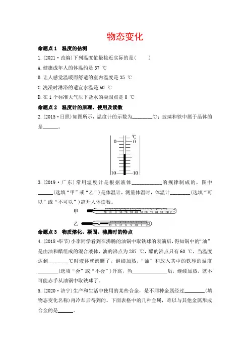 2021年春人教版物理中考第一轮复习专题训练   物态变化【有答案】