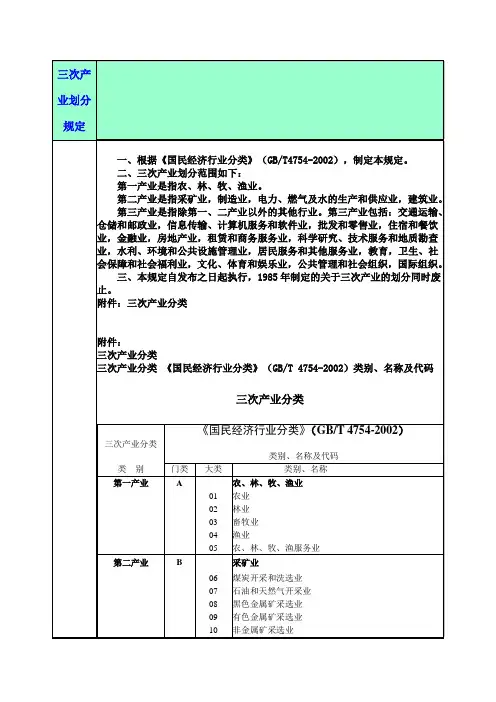 三次产业划分规定