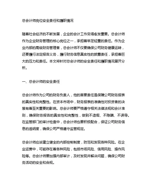 总会计师岗位安全责任和履职情况