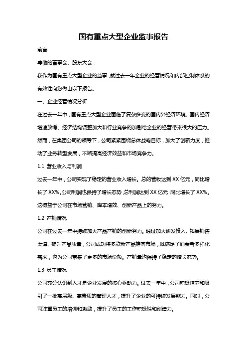 国有重点大型企业监事报告