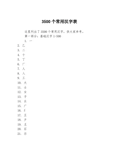 3500个常用汉字表