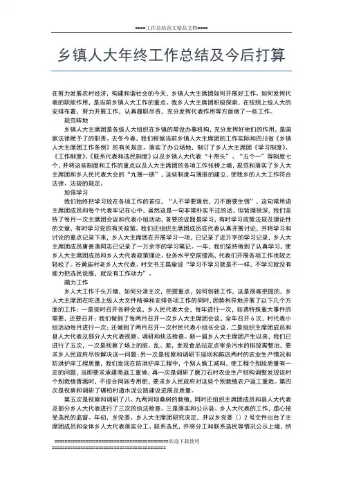 2019年最新乡镇人大副主席个人年终工作总结工作总结文档【五篇】