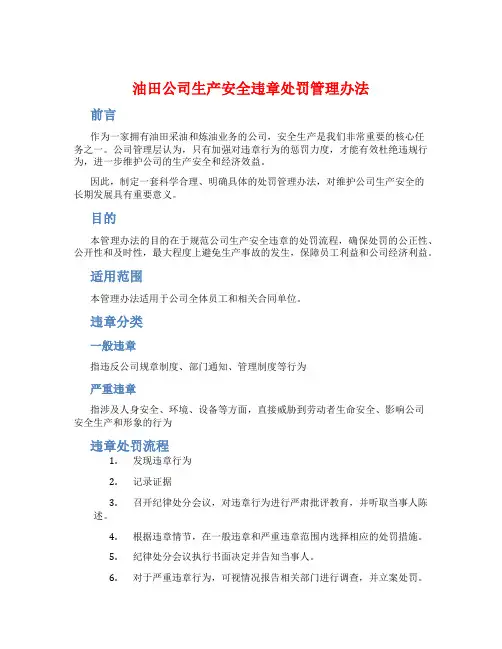 油田公司生产安全违章处罚管理办法
