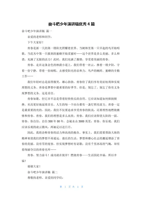 奋斗吧少年演讲稿优秀4篇