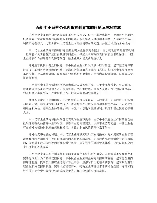 浅析中小民营企业内部控制存在的问题及应对措施