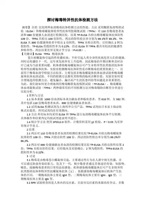 探讨梅毒特异性抗体检测方法