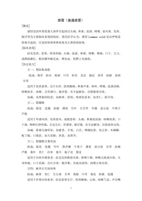 鲁中医药发〔2012〕1号(山东省基层常见病协定处方)