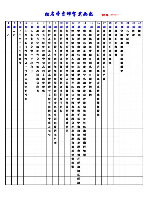 起名常用字笔画表