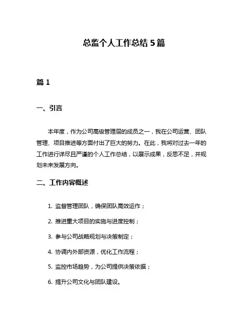 总监个人工作总结5篇