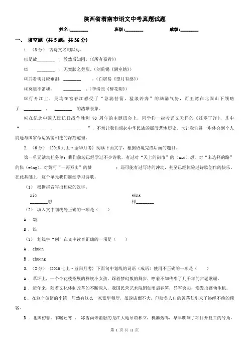 陕西省渭南市语文中考真题试题