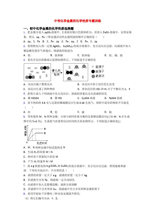 中考化学金属的化学性质专题训练