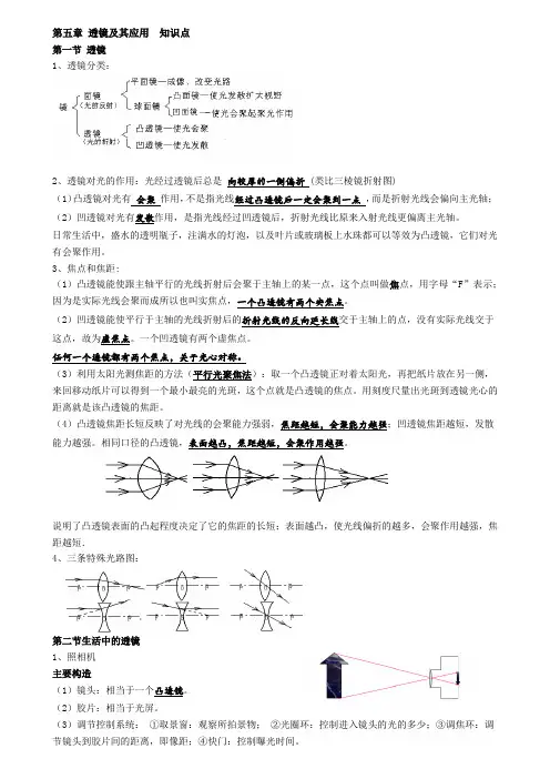 人教版八年级上册物理《第五章 透镜及其应用 》 知识点 总结