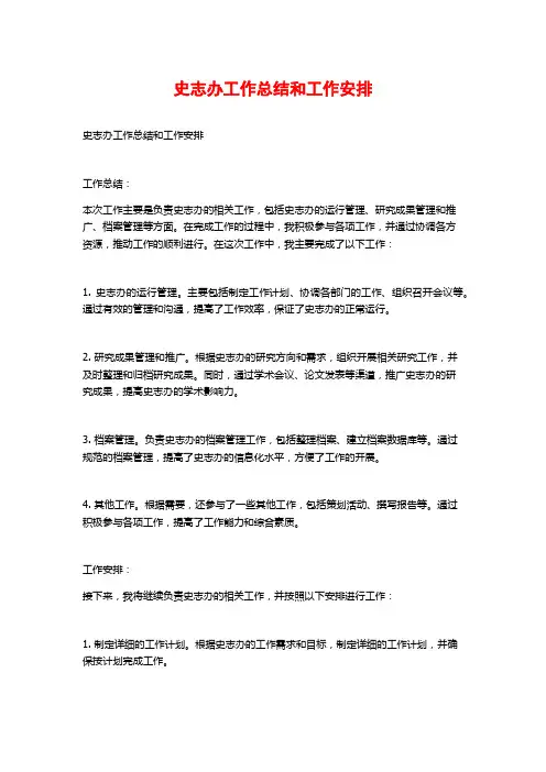 史志办工作总结和工作安排