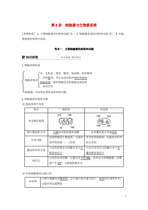 2019届高考生物一轮复习第二单元细胞的结构和功能第6讲细胞器与生物膜系统备考一体学案苏教版2018040449
