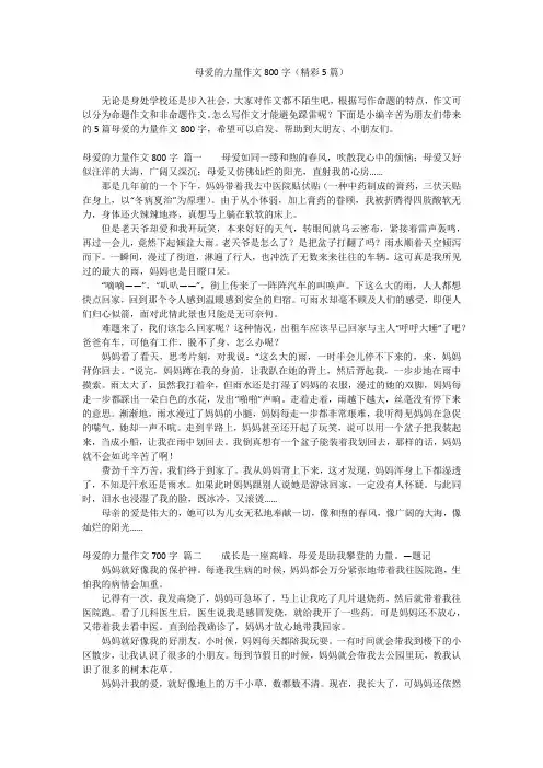 母爱的力量作文800字(精彩5篇)