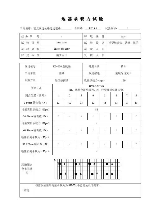 地基承载力试验记录表