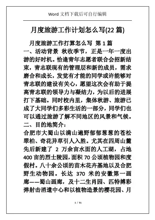 月度旅游工作计划怎么写(22篇)