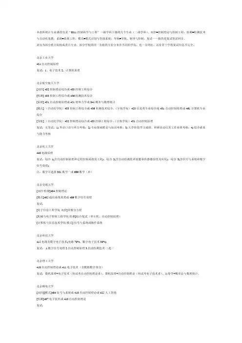 自动化专业考研学校情况