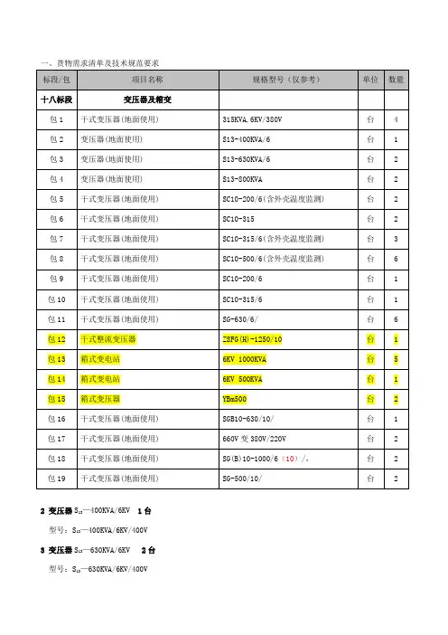 变压器技术规范要求
