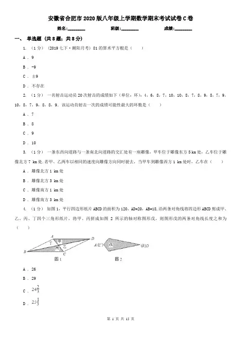 安徽省合肥市2020版八年级上学期数学期末考试试卷C卷