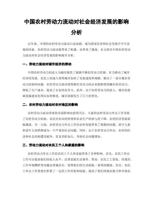 中国农村劳动力流动对社会经济发展的影响分析