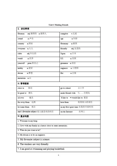 牛津深圳版英语七年级上册期末复习资料