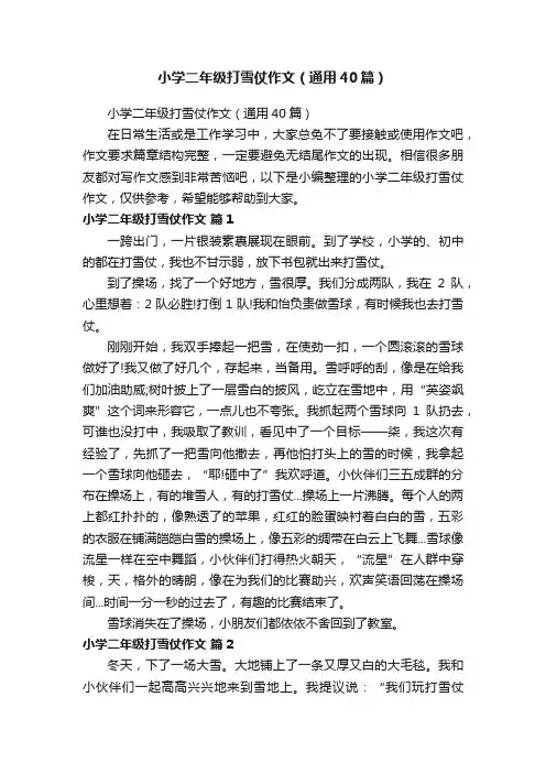 小学二年级打雪仗作文（通用40篇）