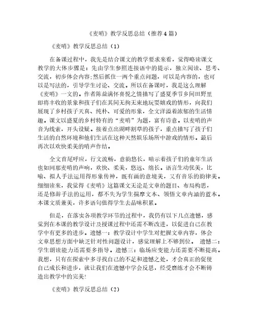 《麦哨》教学反思总结(推荐4篇)