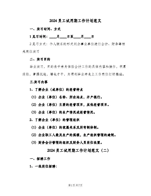 2024员工试用期工作计划范文（四篇）