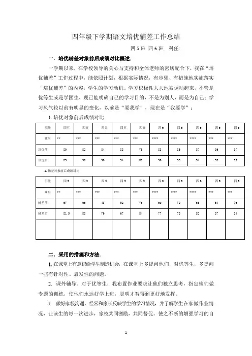四年级下学期语文培优辅差工作总结14