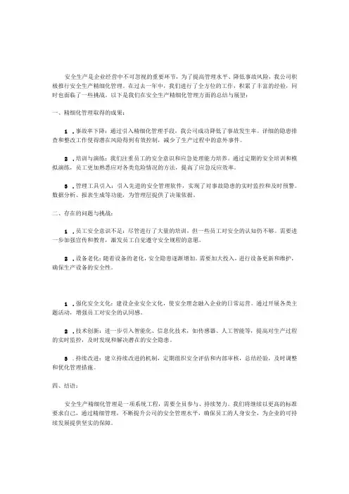 安全生产精细化管理总结