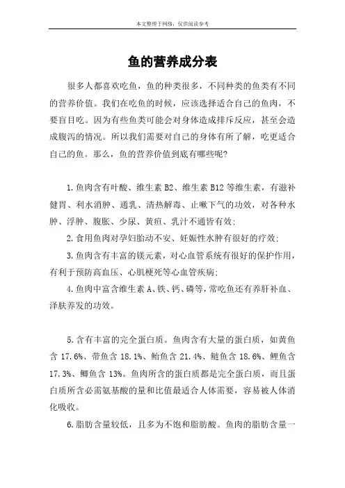 鱼的营养成分表