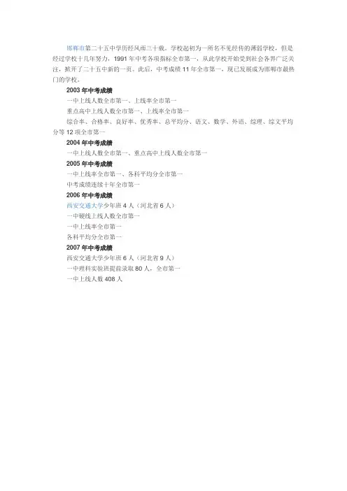 邯郸市二十五中学历年中考成绩(2014年、2013年)