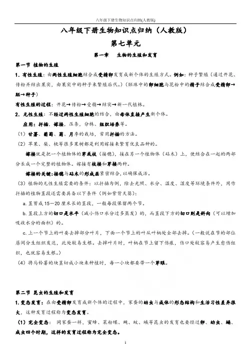 八年级下册生物知识点归纳(人教版)