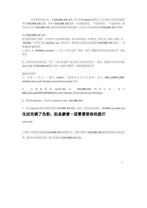 解析任务管理器中两个EXPLORER.EXE进程