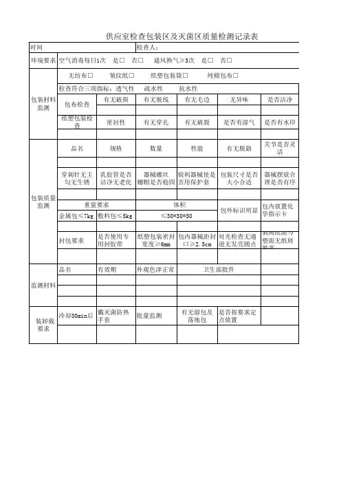 供应室检查包装及灭菌区质量监测记录