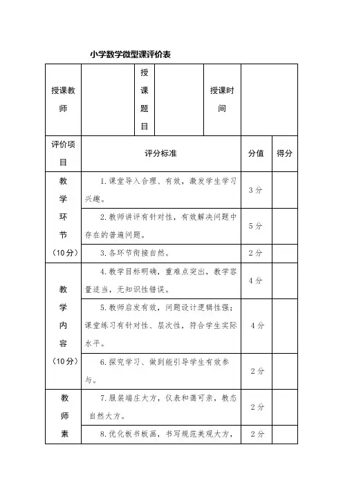 上微型课评分表