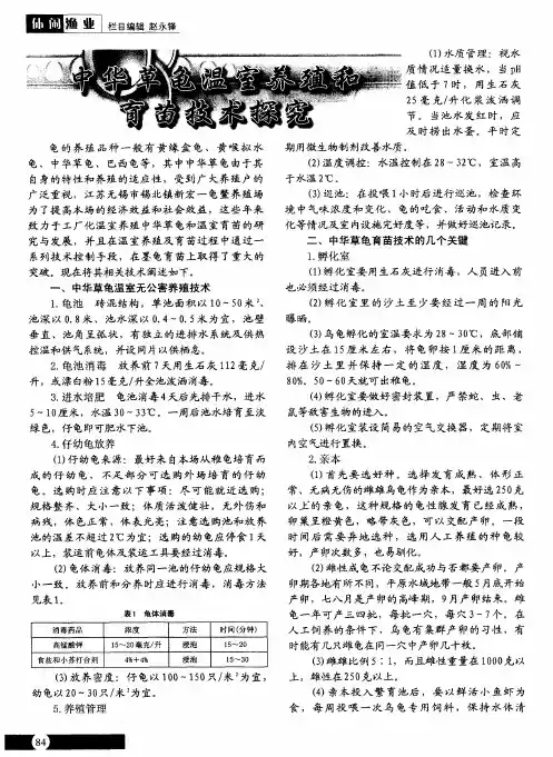 中华草龟温室养殖和育苗技术探究