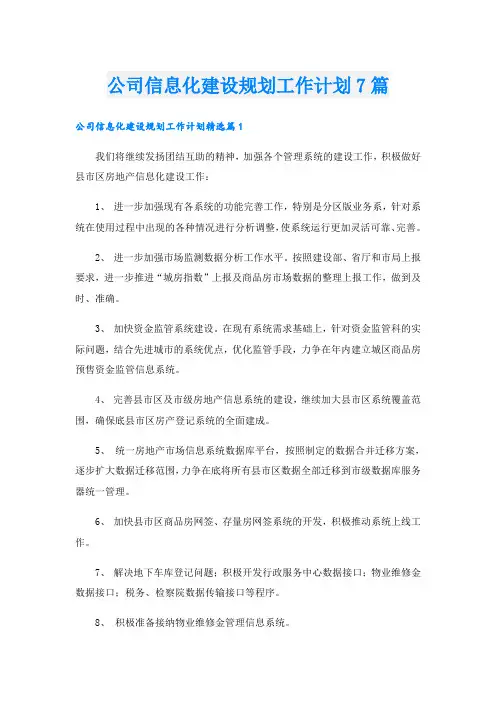 公司信息化建设规划工作计划7篇