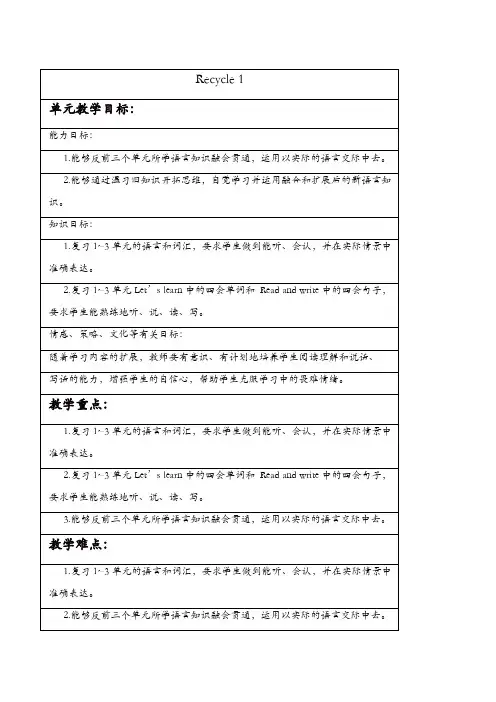 人教pep版小学英语五年级上册教案：recycle_1_单元教案_4【精品】
