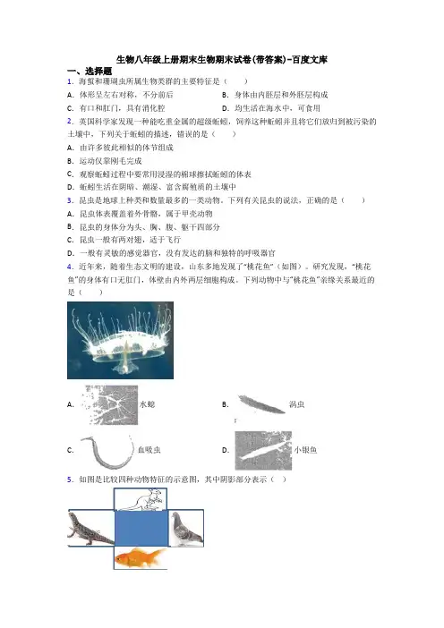 生物八年级上册期末生物期末试卷(带答案)-百度文库